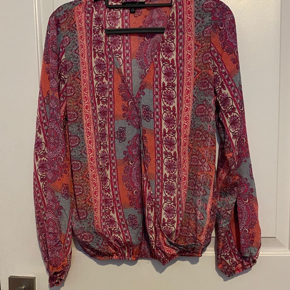 Womens Paisley Print Long-Sleeve Blouse - Pink